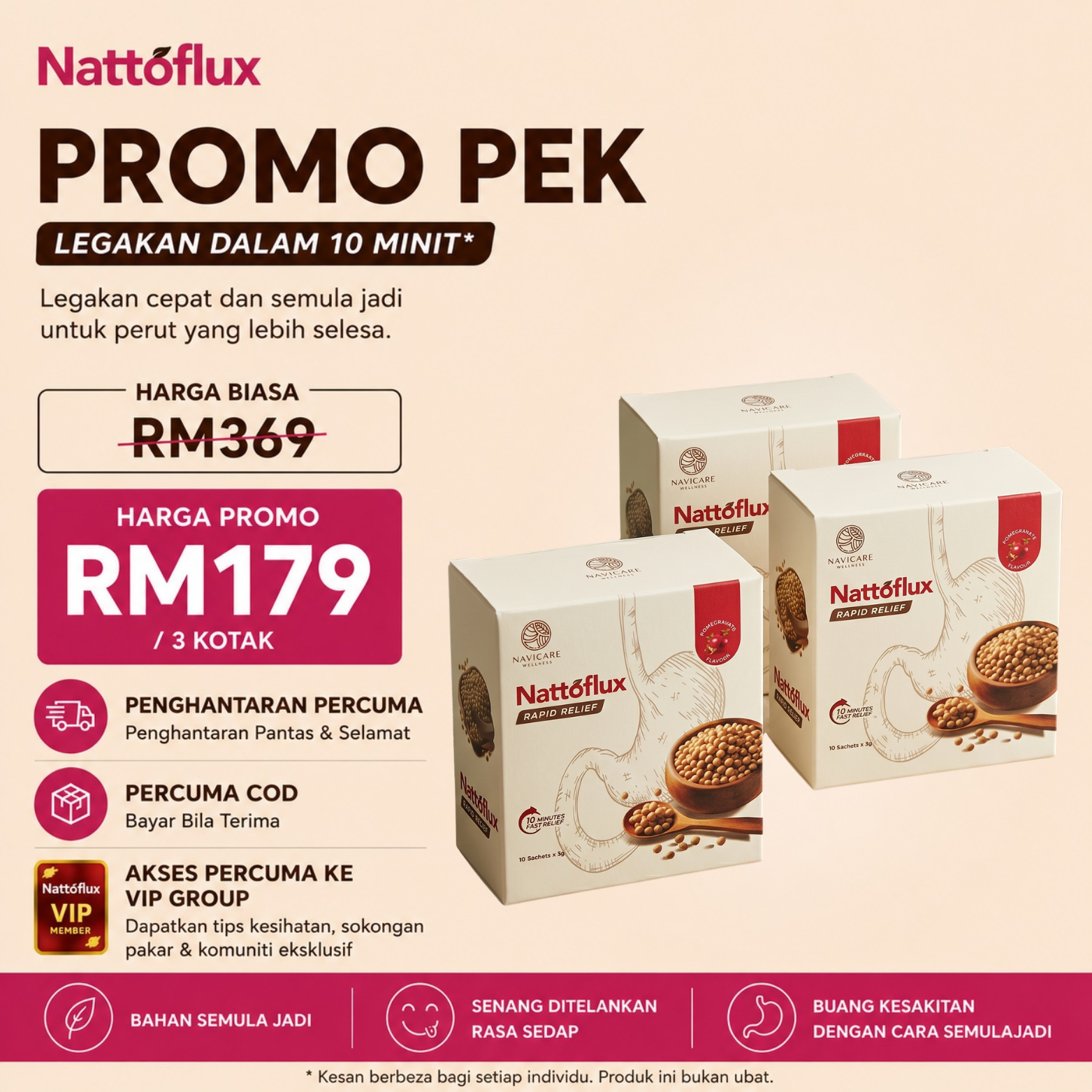 Nattoflux Rapid Relief Promo Pek 3 kotak